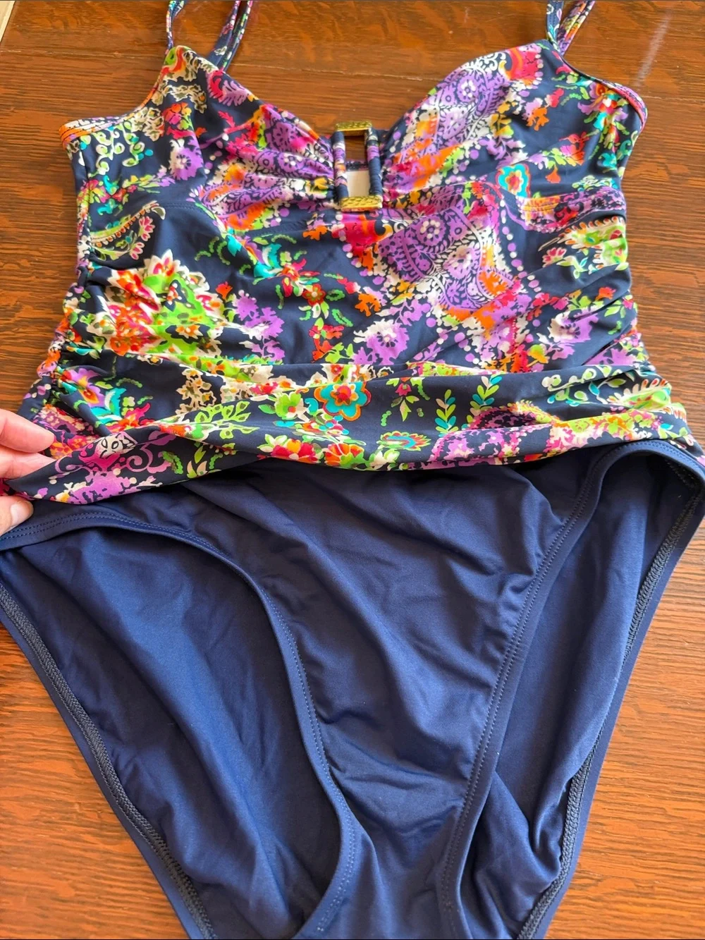 Lauren Ralph Lauren Navy One-Piece with Multicolor Paisley Print size 12